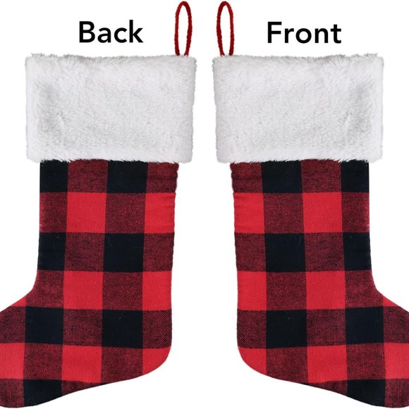Meriwoods Christmas Stocking 4 Pk Rustic Xmas Stockings w/Buffalo Plaid & Faux f - Picture 7 of 7